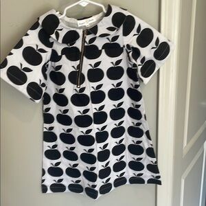 Kids Apple Print Dress - Black and White
